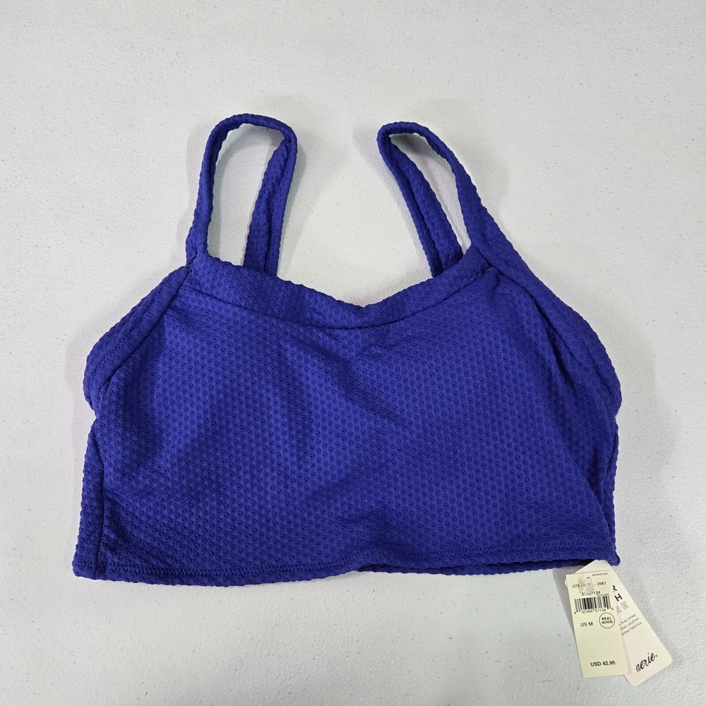 Aerie Women Sports Bra Medium Blue‎ Scoop Popcorn Lightly Lined Pullover NWT